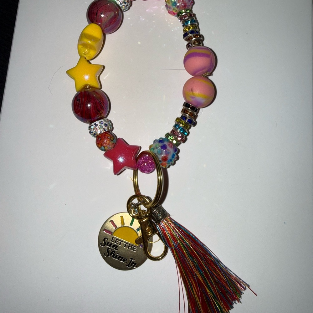 Colorful Beaded wristlet with Tassel Charm